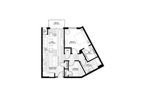 Floor plan for 1 bed, 1 bath, 919 sqft